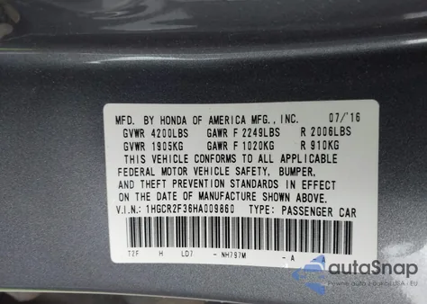 2017 Honda Accord Lx z USA, uszkodzony, nr VIN 1HGCR2F36HA009860